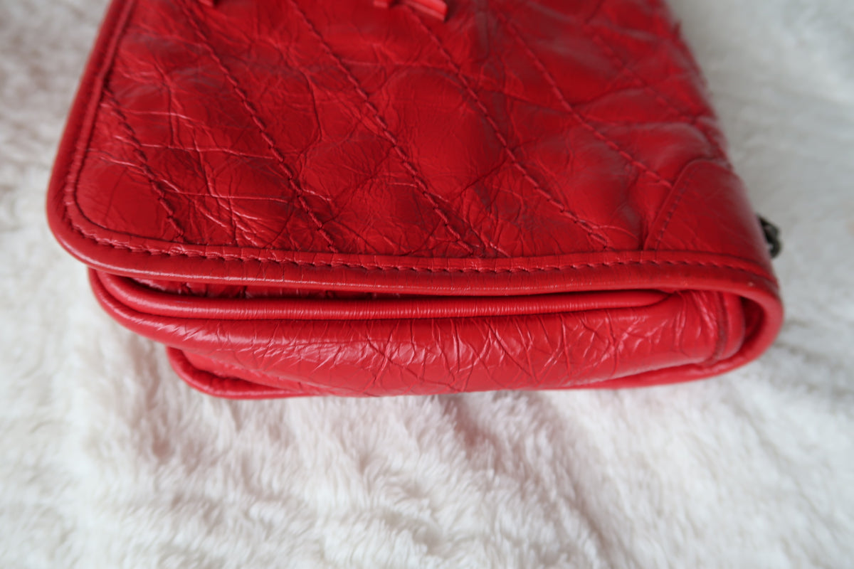 New Pics Saint Laurent Niki Bag Red Crinkled Leather Chain Bag YSL - Baby Small