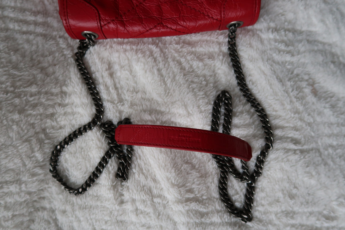 New Pics Saint Laurent Niki Bag Red Crinkled Leather Chain Bag YSL - Baby Small