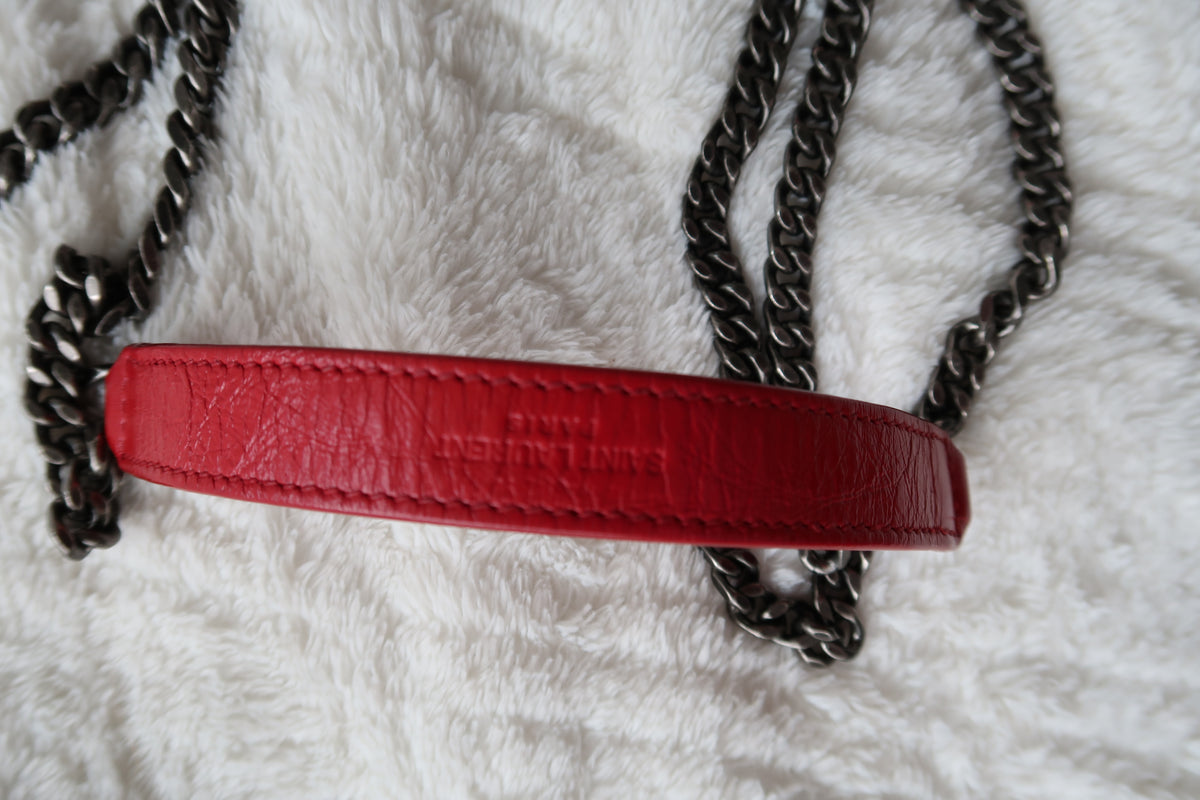 New Pics Saint Laurent Niki Bag Red Crinkled Leather Chain Bag YSL - Baby Small