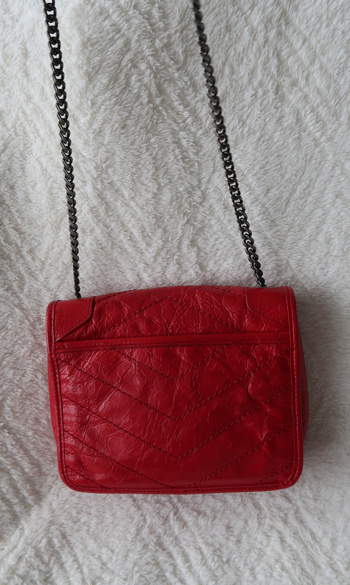 New Pics Saint Laurent Niki Bag Red Crinkled Leather Chain Bag YSL - Baby Small