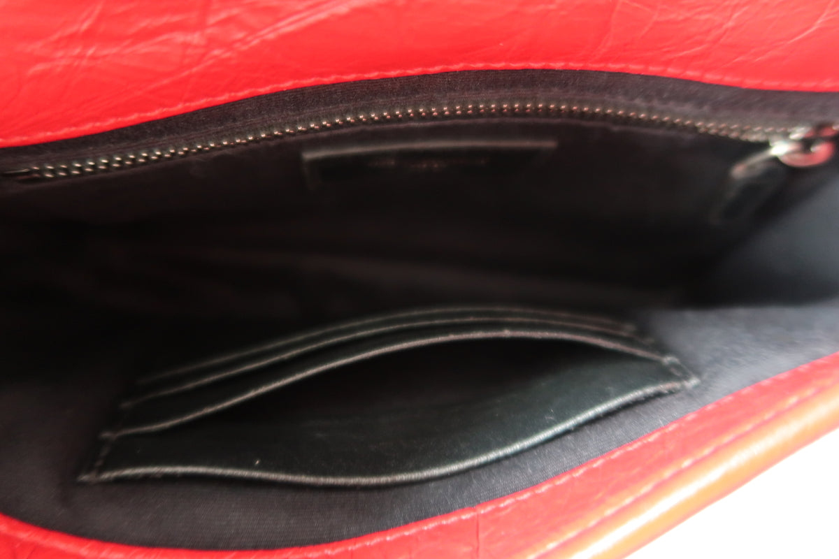 New Pics Saint Laurent Niki Bag Red Crinkled Leather Chain Bag YSL - Baby Small