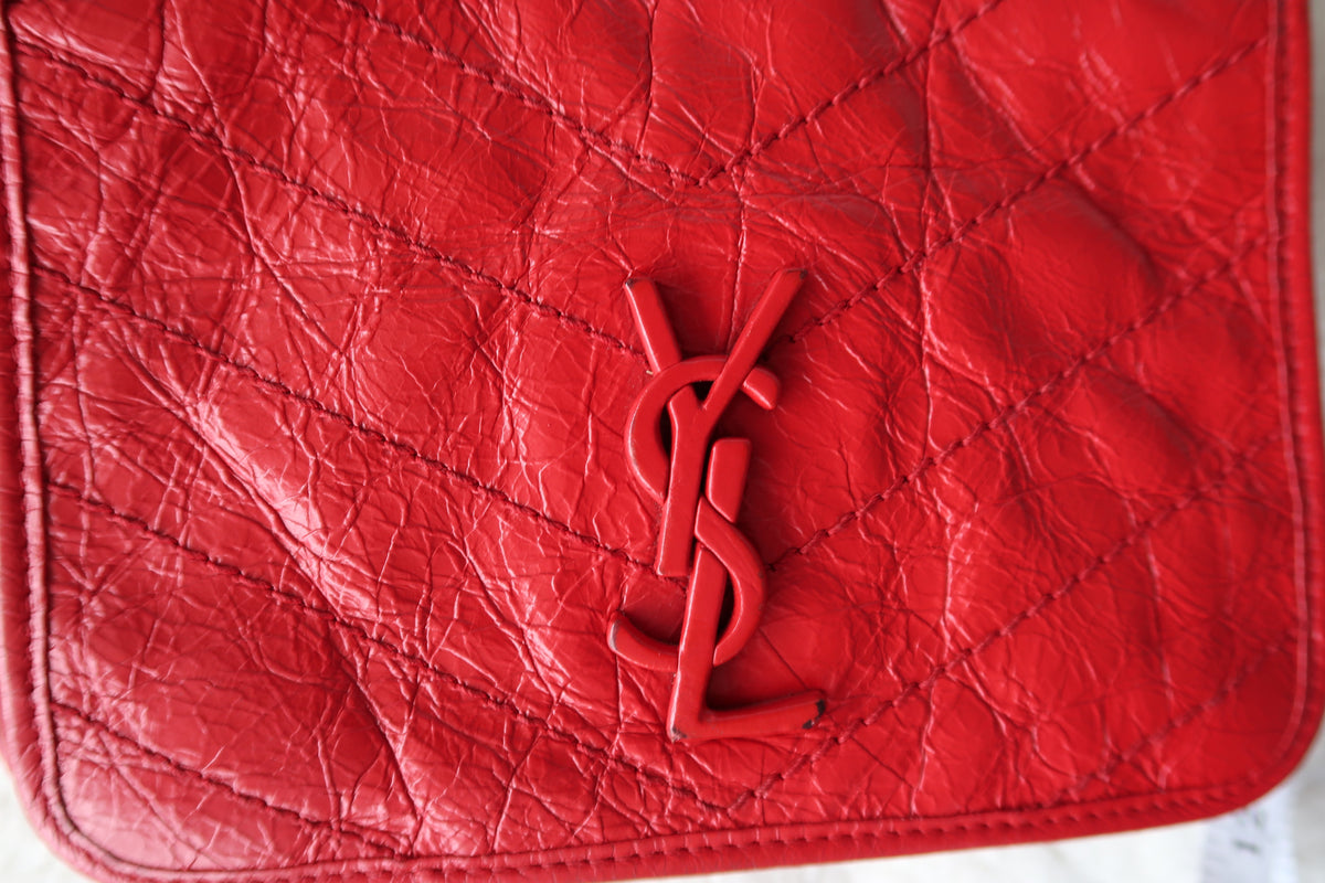 New Pics Saint Laurent Niki Bag Red Crinkled Leather Chain Bag YSL - Baby Small