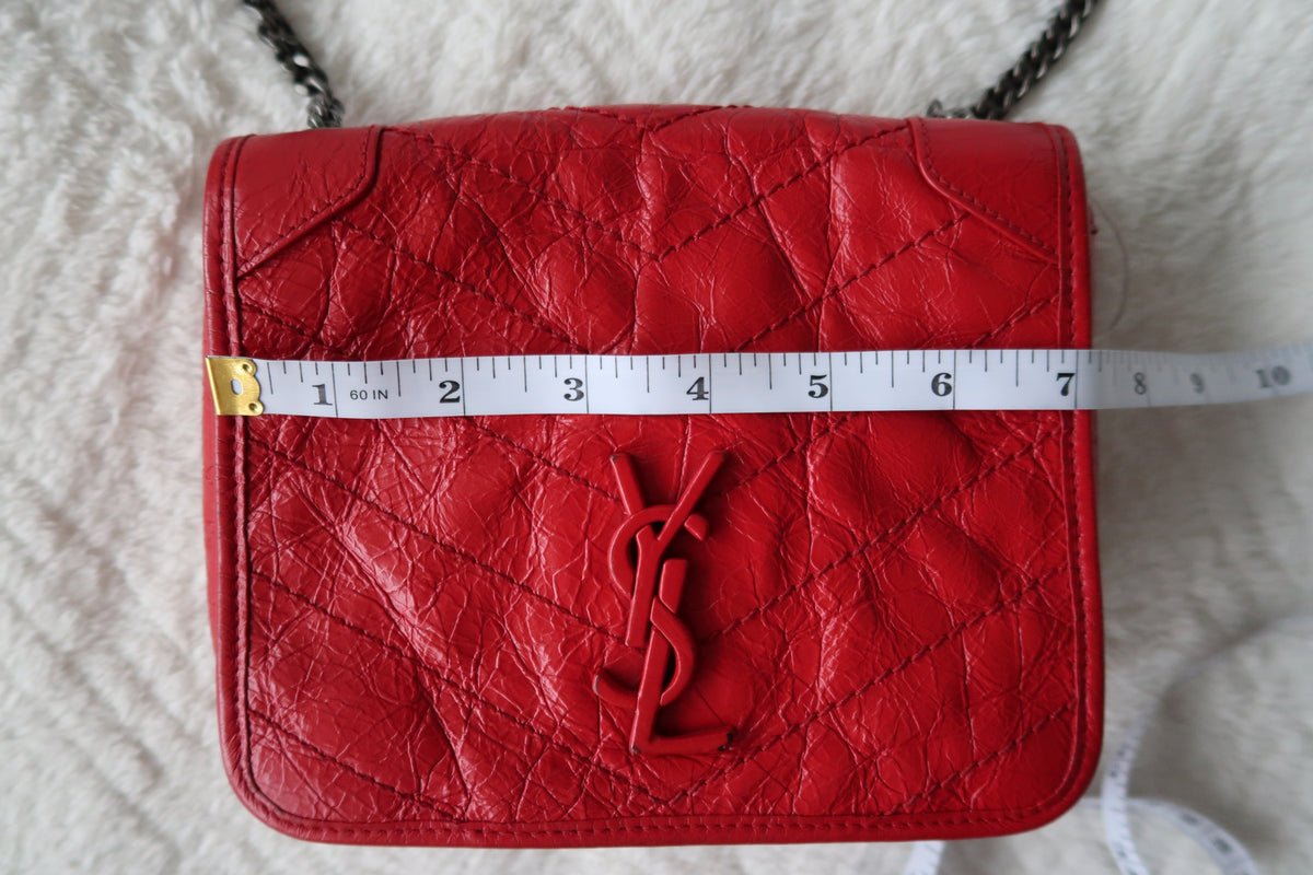 New Pics Saint Laurent Niki Bag Red Crinkled Leather Chain Bag YSL - Baby Small