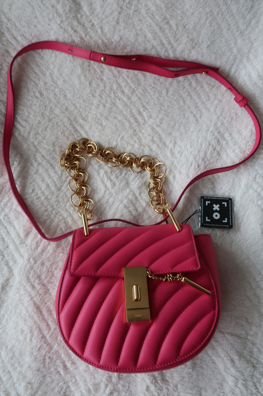 New Pics Chloé Drew Bijou Convertible 2-Way Quilted Shoulder & Crossbody Mini Bag – Fuchsia Pink