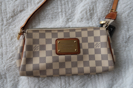 New Pics Louis Vuitton Damier Azur Eva Clutch / Convertible 2-Way Shoulder Bag- Excellent Condition Clean Vachetta