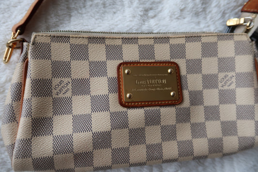 New Pics Louis Vuitton Damier Azur Eva Clutch / Convertible 2-Way Shoulder Bag- Excellent Condition Clean Vachetta