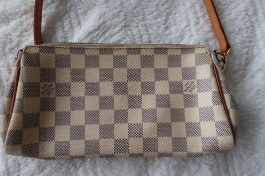New Pics Louis Vuitton Damier Azur Eva Clutch / Convertible 2-Way Shoulder Bag- Excellent Condition Clean Vachetta