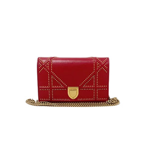 Christian Dior Studded Diorama Medium Studded Flap Bag Calfskin Leather - Red