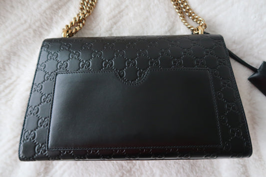 Gucci GG Signature Padlock Medium Shoulder Bag Black Embossed Leather