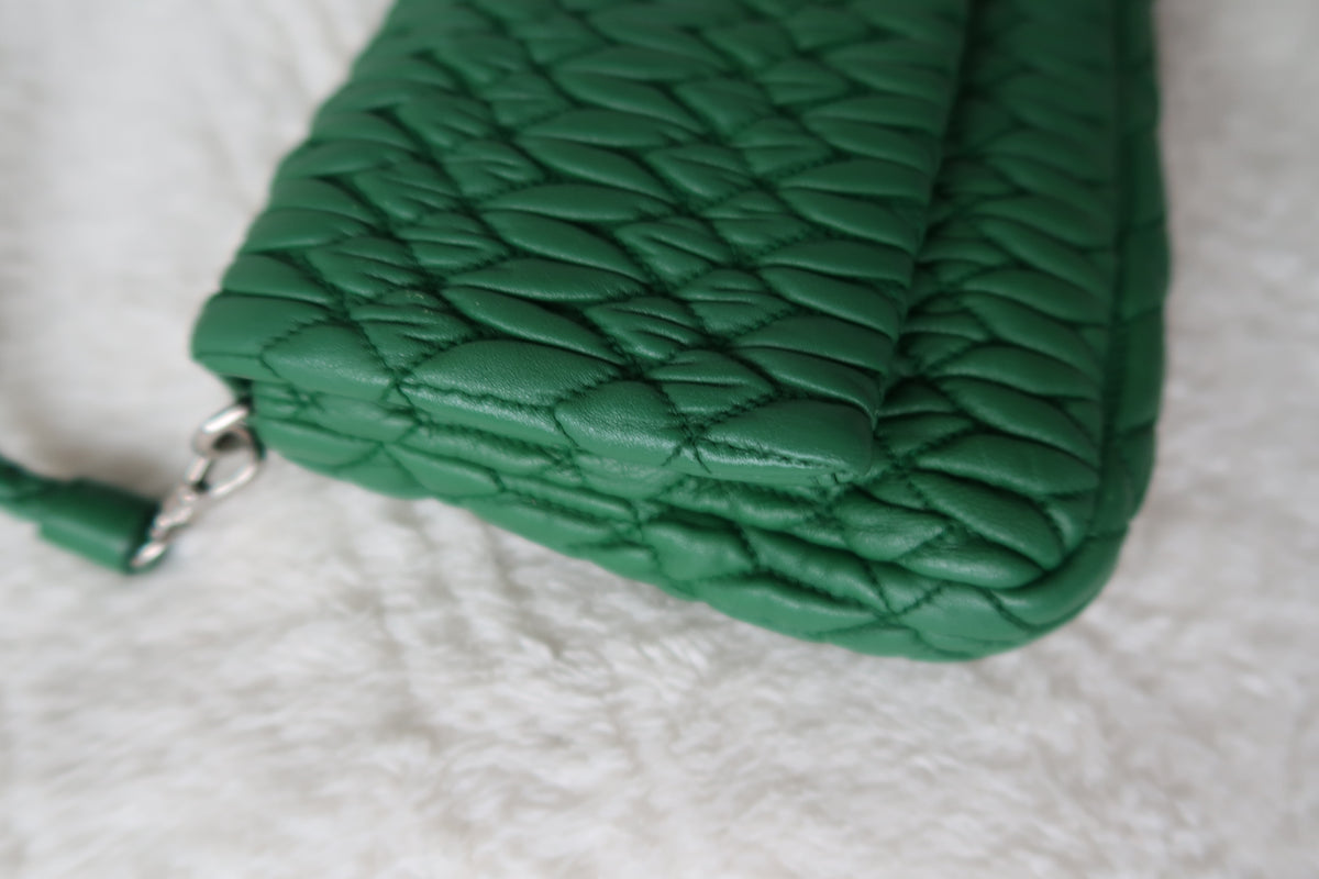 Miu Miu Nappa Matelassé Crystal Convertible Shoulder Bag & Clutch – Emerald Green