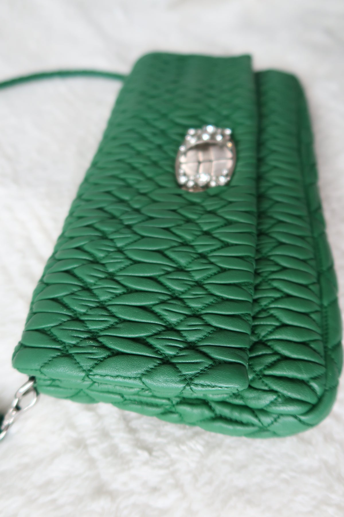 Miu Miu Nappa Matelassé Crystal Convertible Shoulder Bag & Clutch – Emerald Green