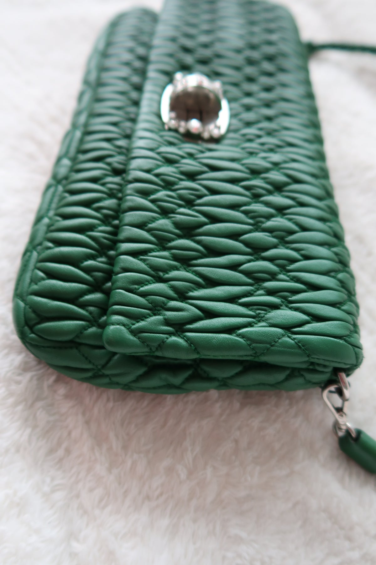 Miu Miu Nappa Matelassé Crystal Convertible Shoulder Bag & Clutch – Emerald Green