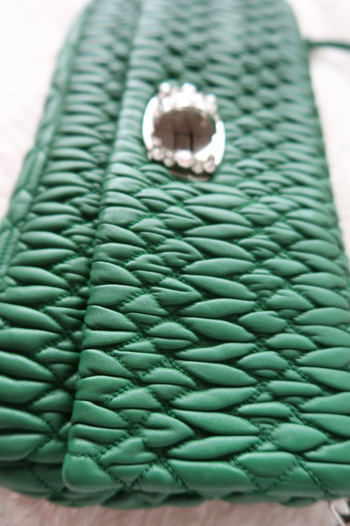 Miu Miu Nappa Matelassé Crystal Convertible Shoulder Bag & Clutch – Emerald Green