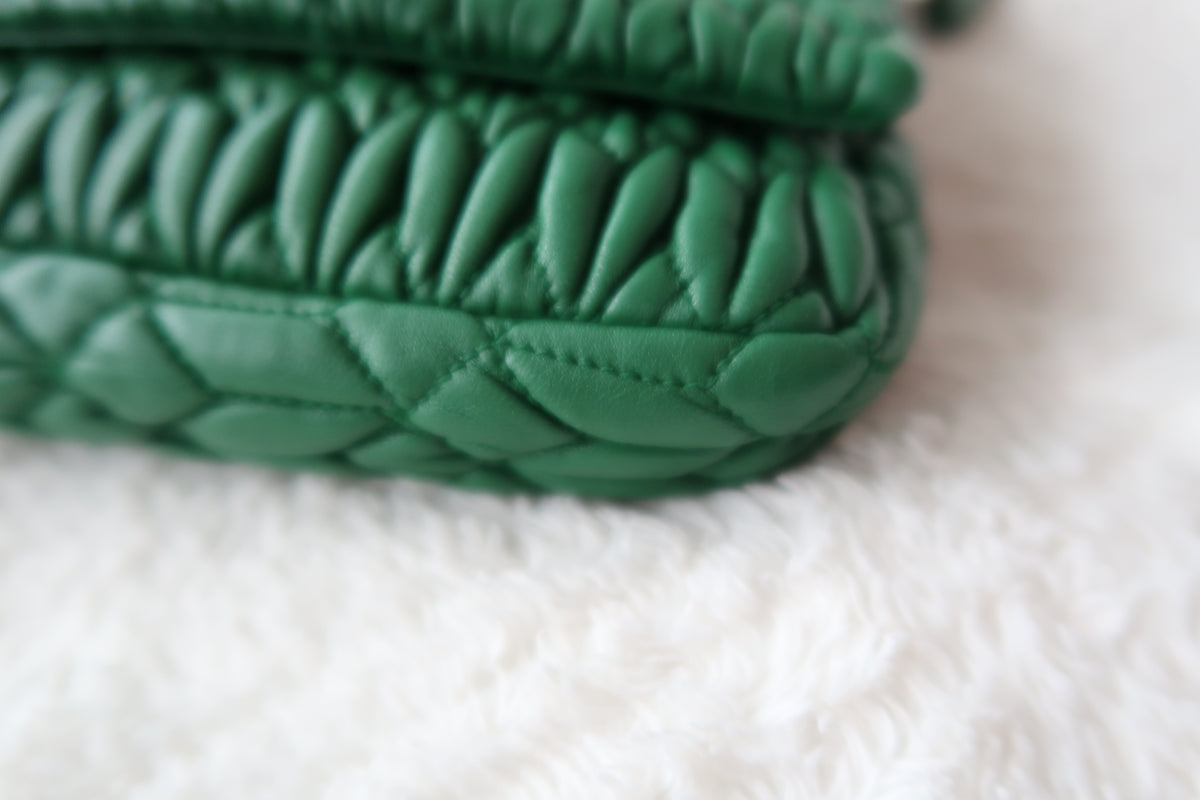 Miu Miu Nappa Matelassé Crystal Convertible Shoulder Bag & Clutch – Emerald Green