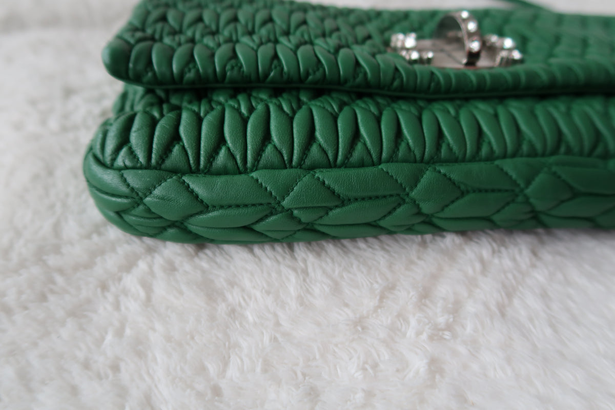 Miu Miu Nappa Matelassé Crystal Convertible Shoulder Bag & Clutch – Emerald Green
