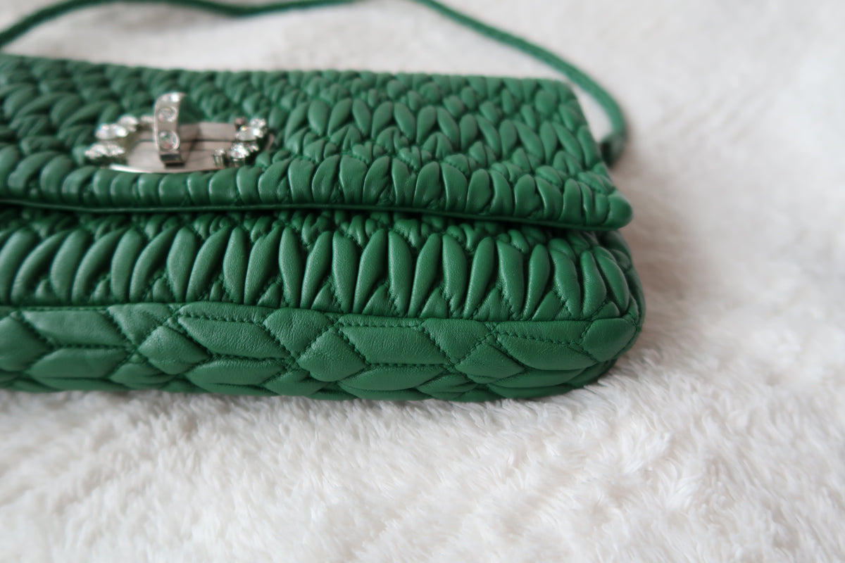 Miu Miu Nappa Matelassé Crystal Convertible Shoulder Bag & Clutch – Emerald Green
