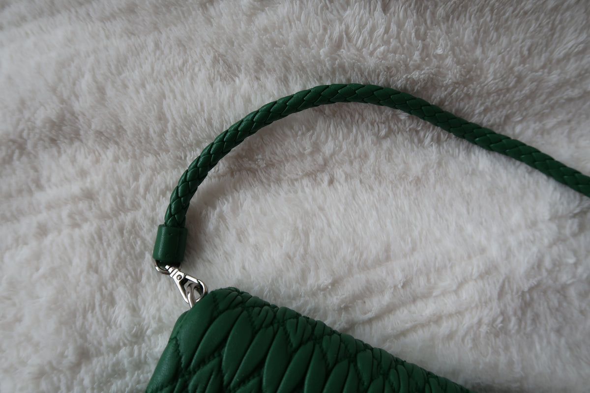 Miu Miu Nappa Matelassé Crystal Convertible Shoulder Bag & Clutch – Emerald Green