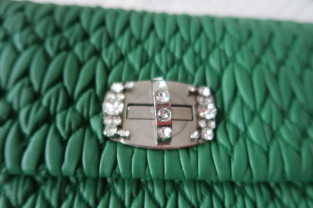 Miu Miu Nappa Matelassé Crystal Convertible Shoulder Bag & Clutch – Emerald Green