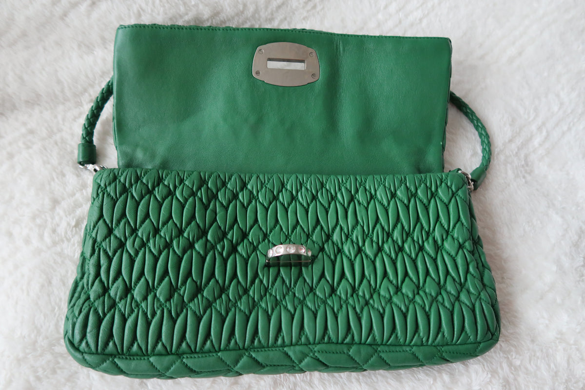 Miu Miu Nappa Matelassé Crystal Convertible Shoulder Bag & Clutch – Emerald Green