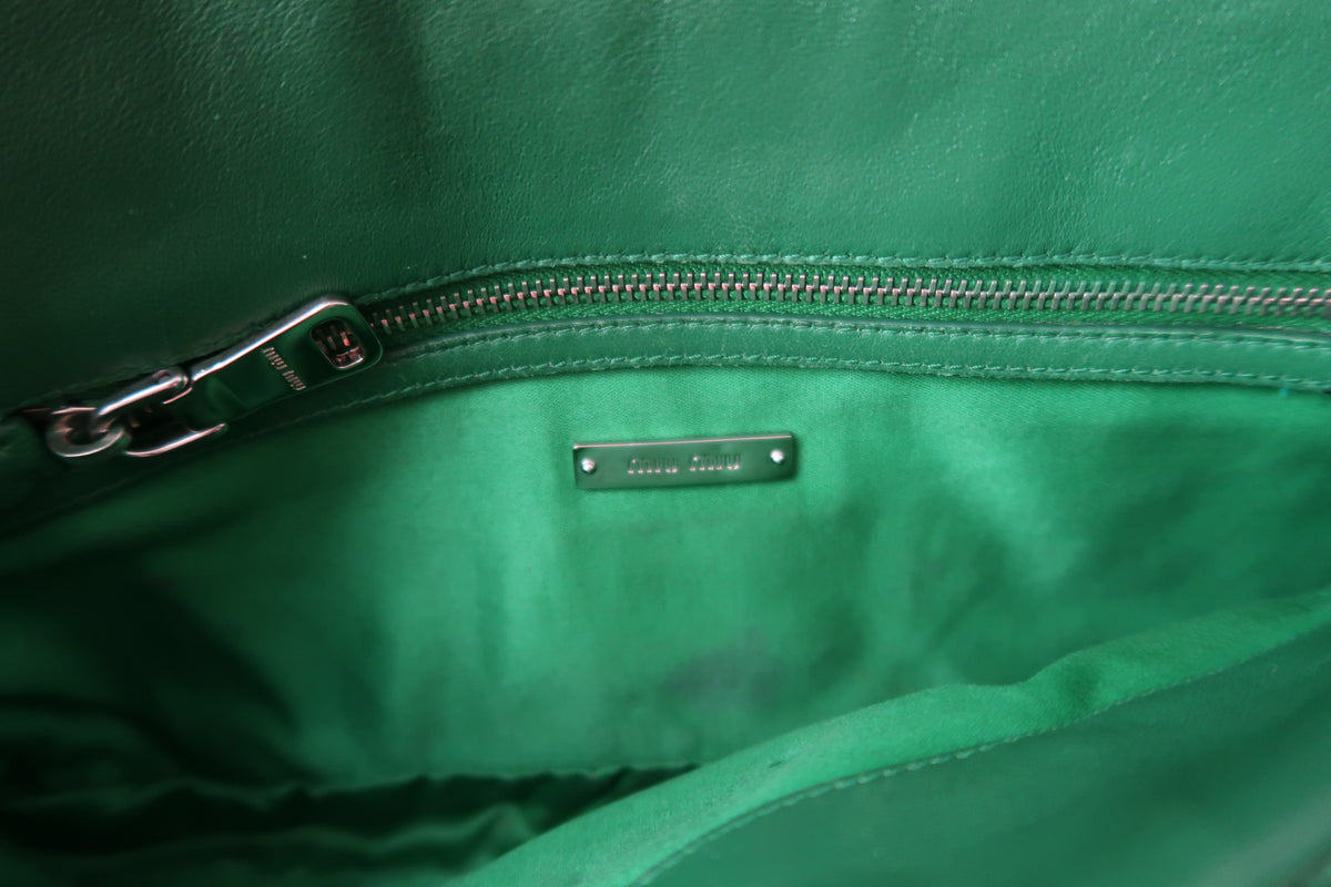Miu Miu Nappa Matelassé Crystal Convertible Shoulder Bag & Clutch – Emerald Green
