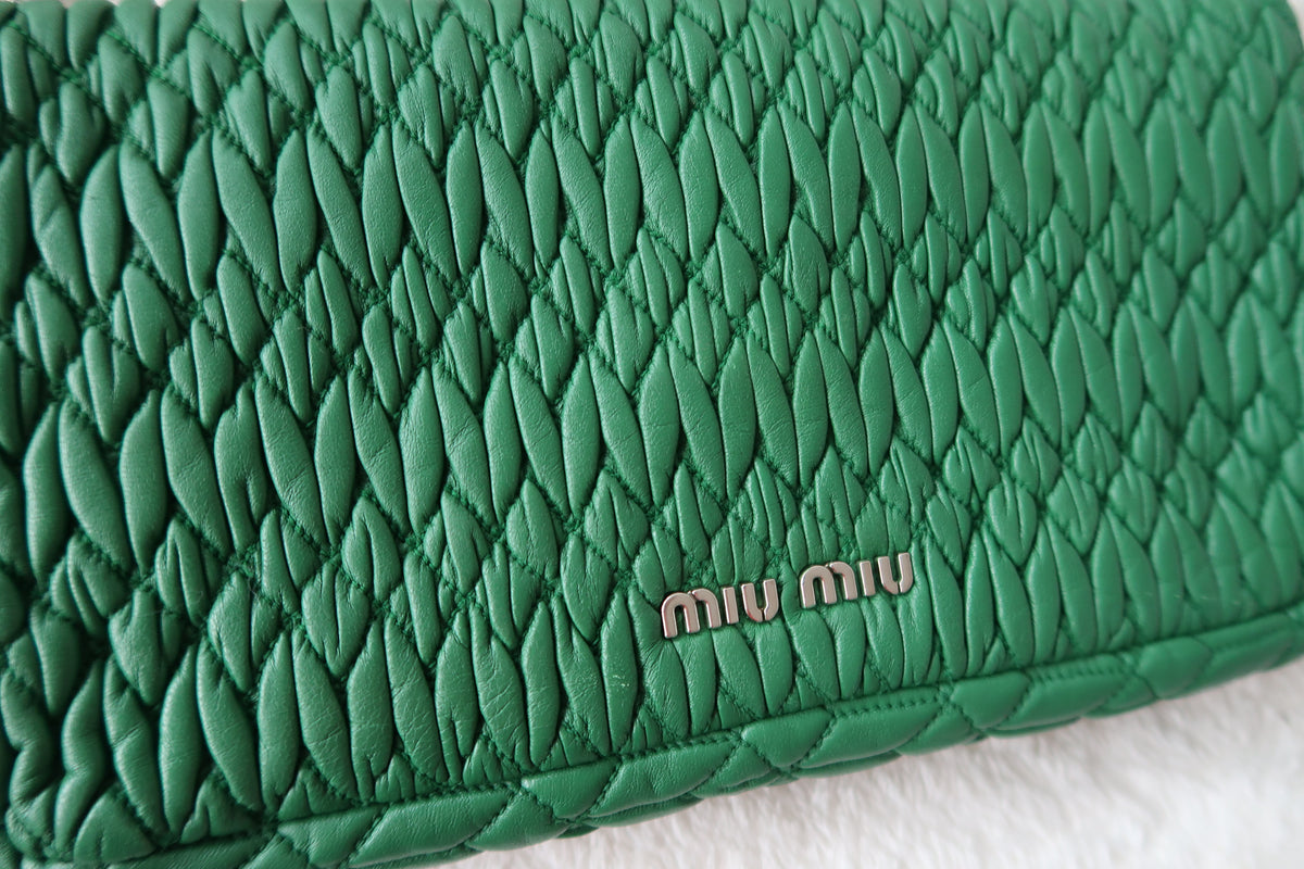 Miu Miu Nappa Matelassé Crystal Convertible Shoulder Bag & Clutch – Emerald Green