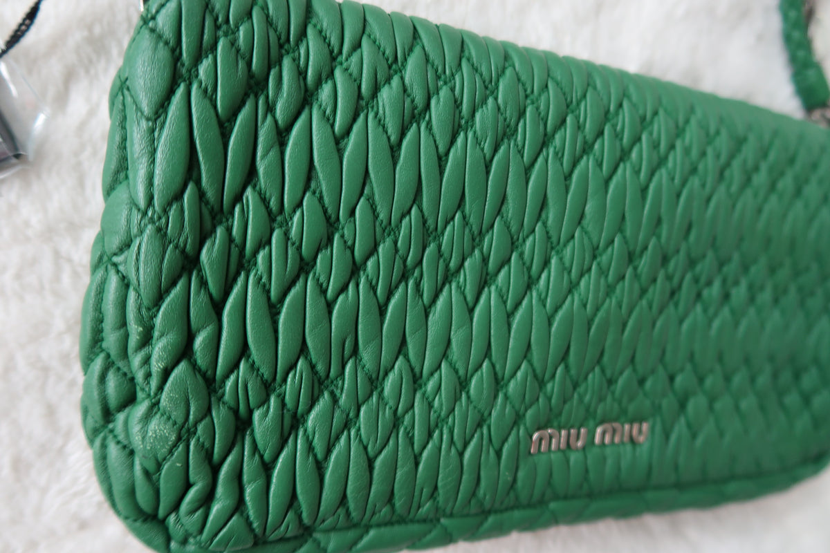 Miu Miu Nappa Matelassé Crystal Convertible Shoulder Bag & Clutch – Emerald Green