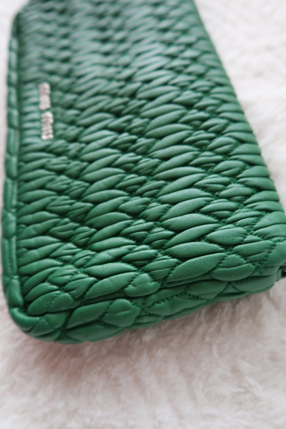 Miu Miu Nappa Matelassé Crystal Convertible Shoulder Bag & Clutch – Emerald Green
