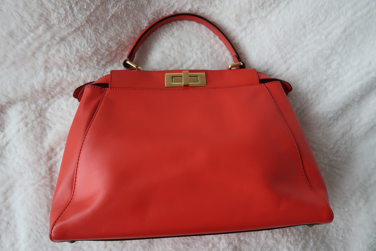 Fendi Medium Peekaboo Bag – Orange Leather with Pequin Stripe Interior