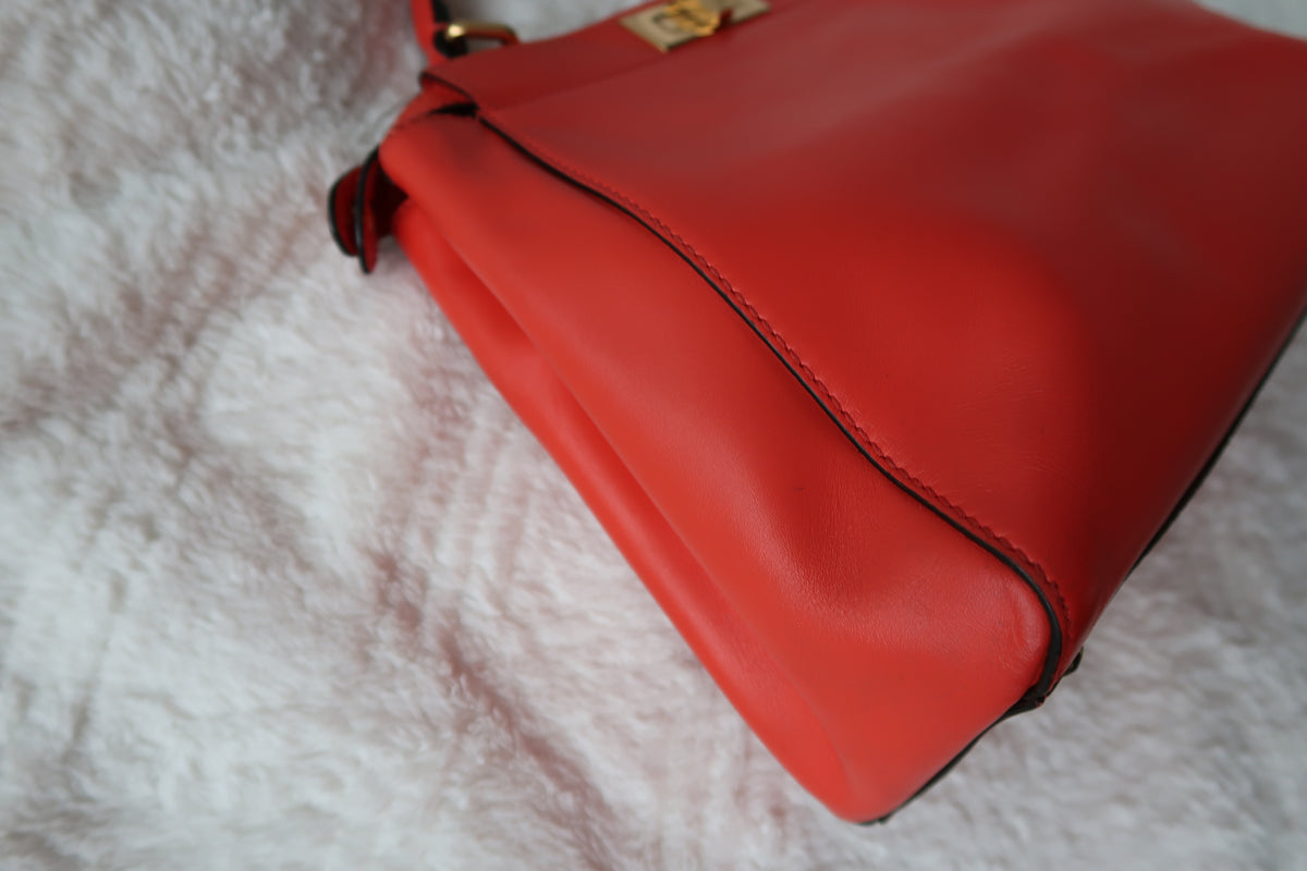Fendi Medium Peekaboo Bag – Orange Leather with Pequin Stripe Interior