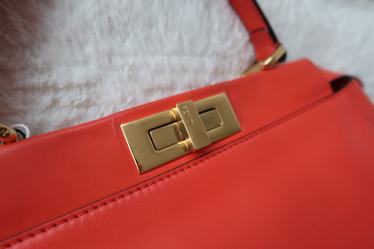 Fendi Medium Peekaboo Bag – Orange Leather with Pequin Stripe Interior