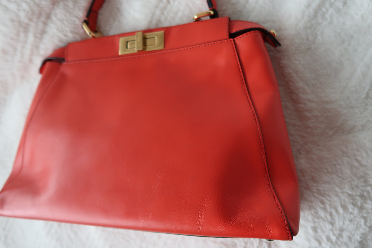 Fendi Medium Peekaboo Bag – Orange Leather with Pequin Stripe Interior