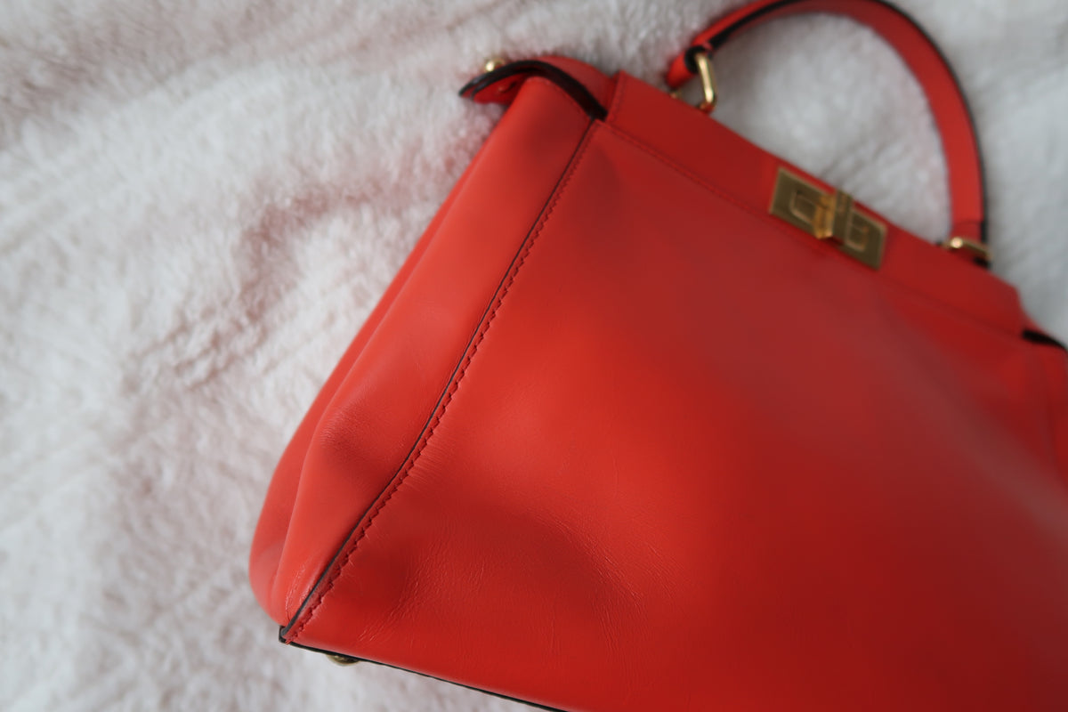 Fendi Medium Peekaboo Bag – Orange Leather with Pequin Stripe Interior