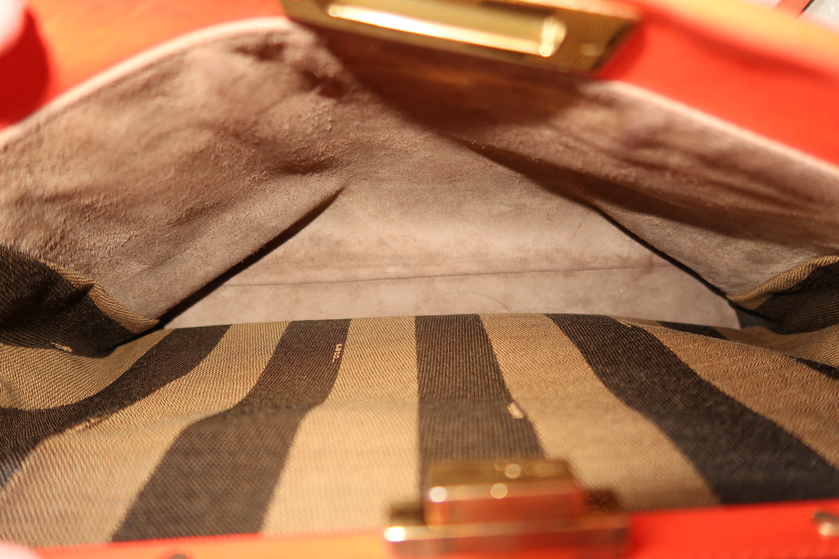 Fendi Medium Peekaboo Bag – Orange Leather with Pequin Stripe Interior