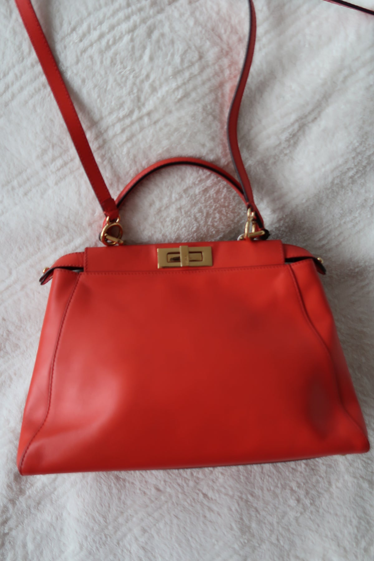Fendi Medium Peekaboo Bag – Orange Leather with Pequin Stripe Interior