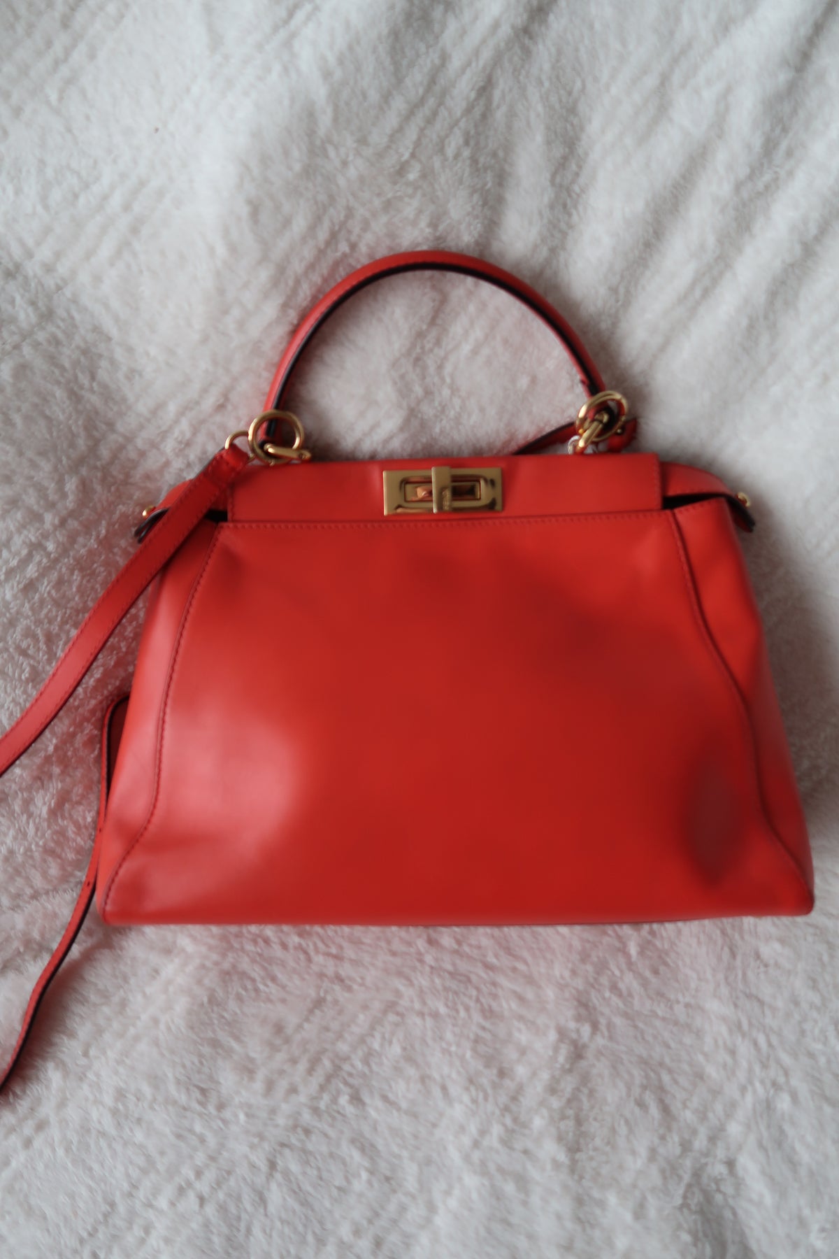 Fendi Medium Peekaboo Bag – Orange Leather with Pequin Stripe Interior