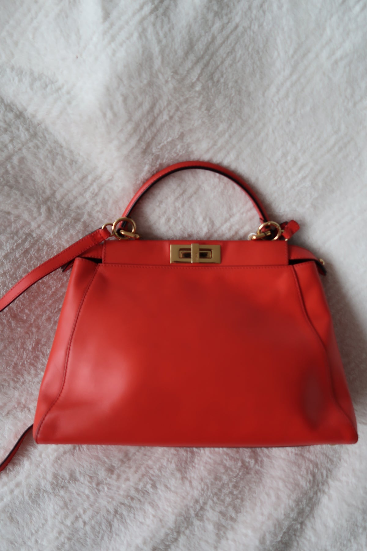 Fendi Medium Peekaboo Bag – Orange Leather with Pequin Stripe Interior