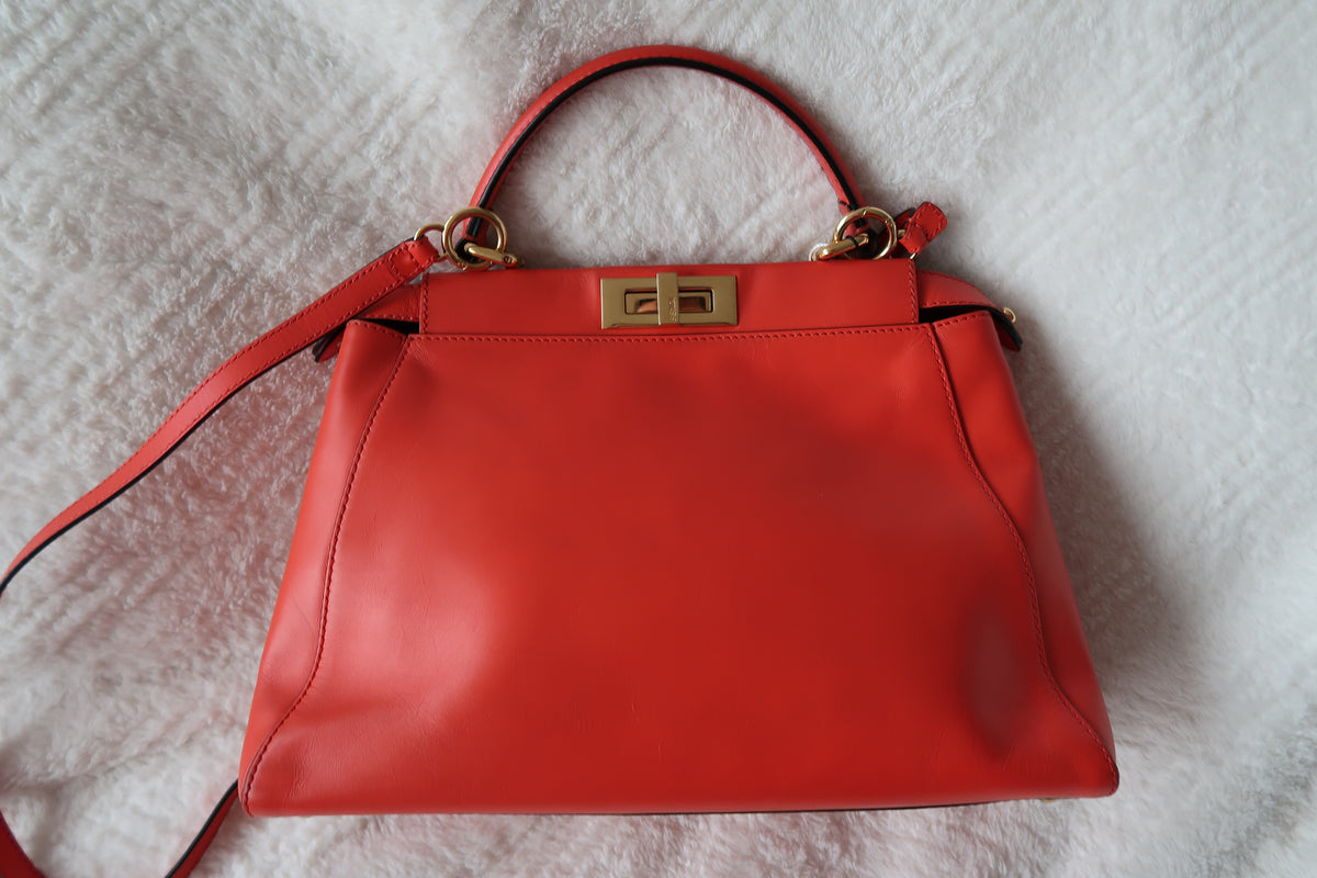 Fendi Medium Peekaboo Bag – Orange Leather with Pequin Stripe Interior