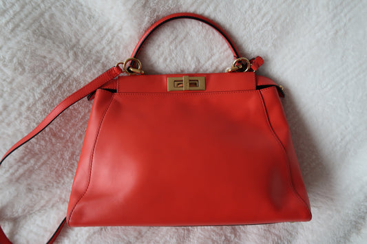 Fendi Medium Peekaboo Bag – Orange Leather with Pequin Stripe Interior