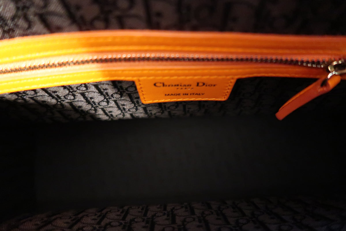 Christian Dior Large Lady Dior Bag – Orange Cannage Quilt Lambskin Leather With Strap Pristine Condition