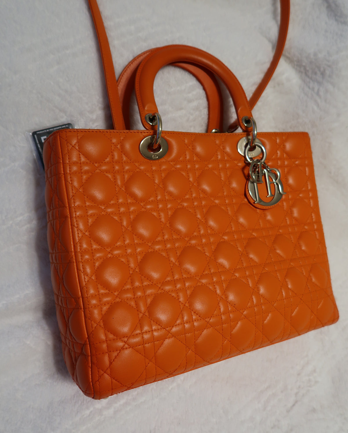 Christian Dior Large Lady Dior Bag – Orange Cannage Quilt Lambskin Leather With Strap Pristine Condition