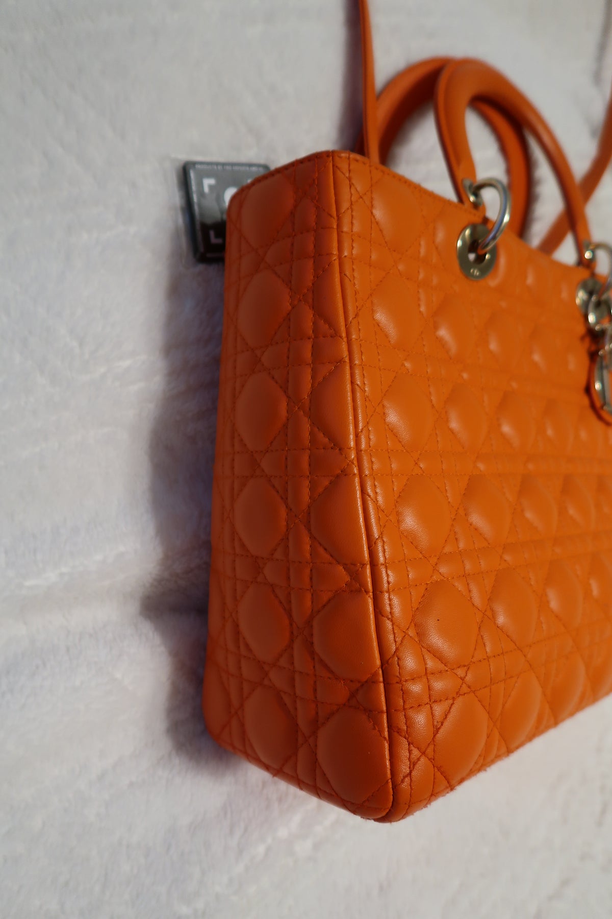Christian Dior Large Lady Dior Bag – Orange Cannage Quilt Lambskin Leather With Strap Pristine Condition