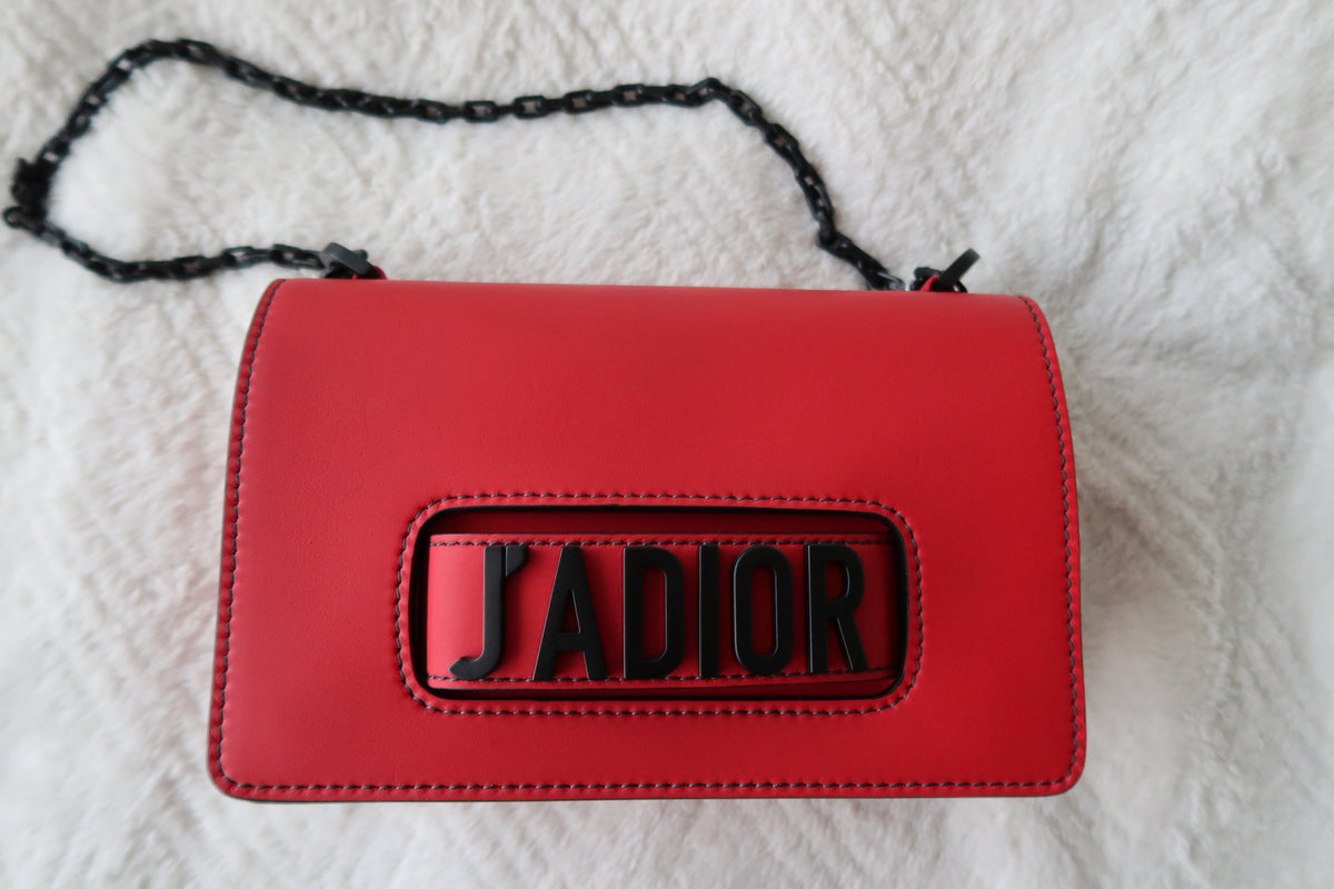 Christian Dior Ultra Matte Calfskin J’Adior Chain Flap Bag in Red/Black 2way Convertible Shoulder or Crossbody