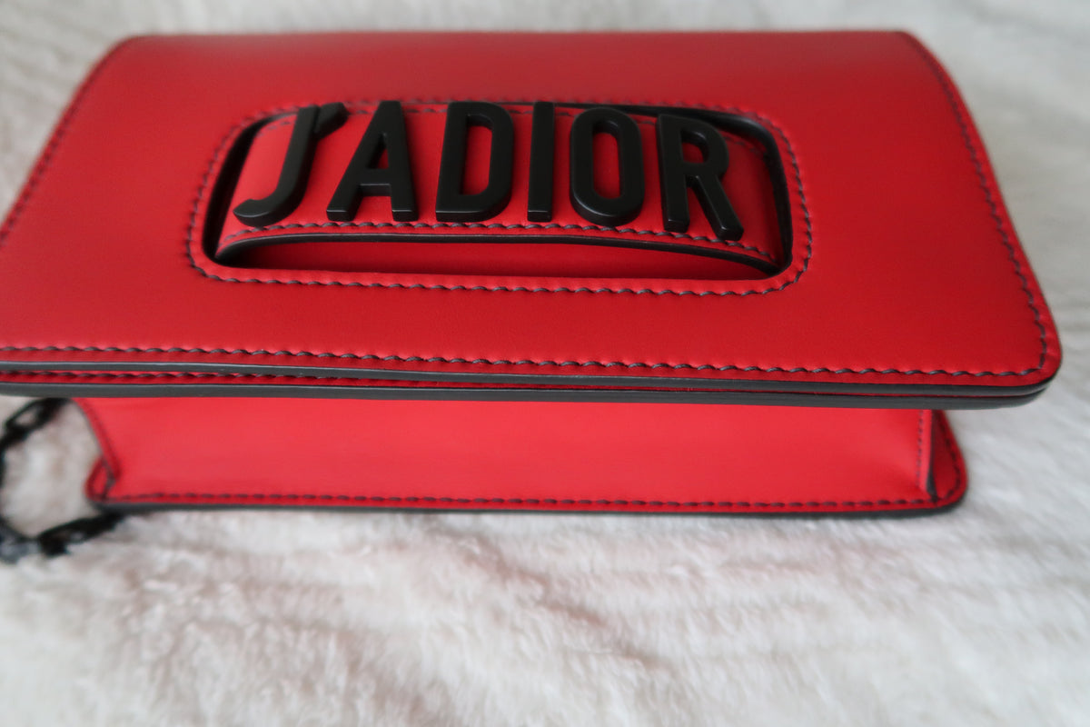 Christian Dior Ultra Matte Calfskin J’Adior Chain Flap Bag in Red/Black 2way Convertible Shoulder or Crossbody
