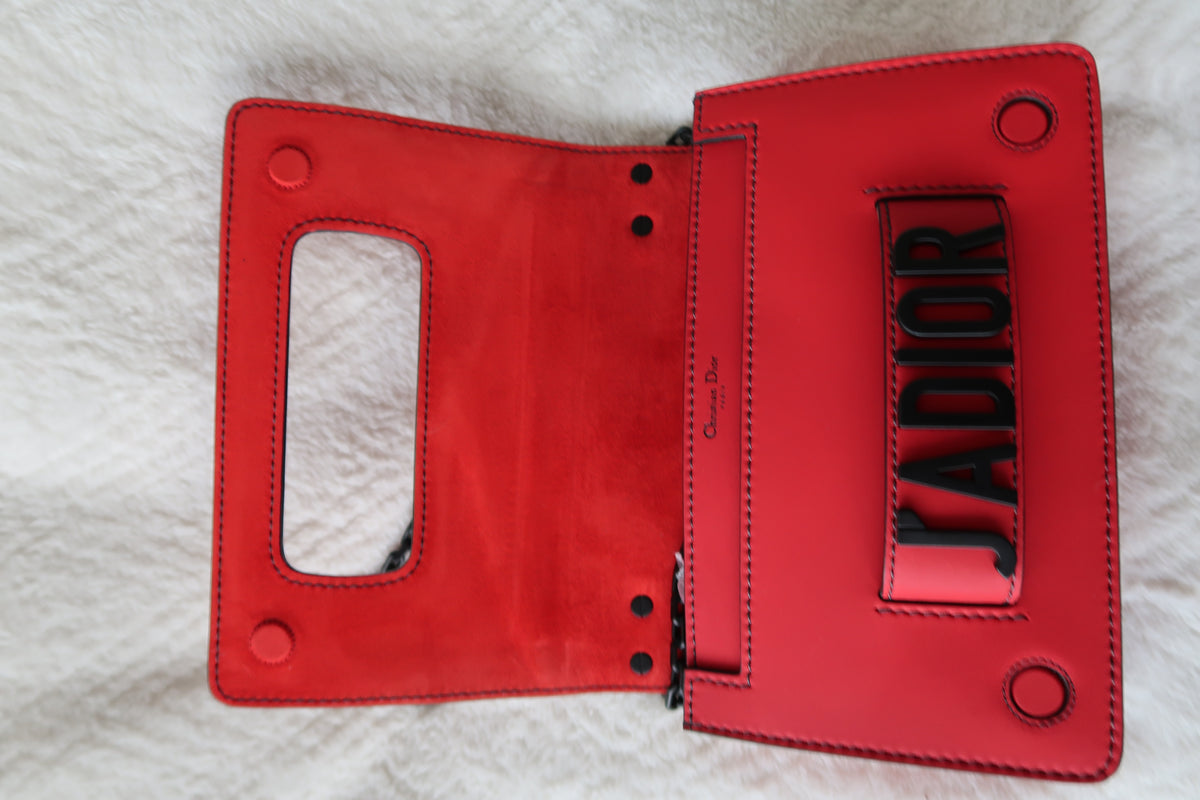 Christian Dior Ultra Matte Calfskin J’Adior Chain Flap Bag in Red/Black 2way Convertible Shoulder or Crossbody