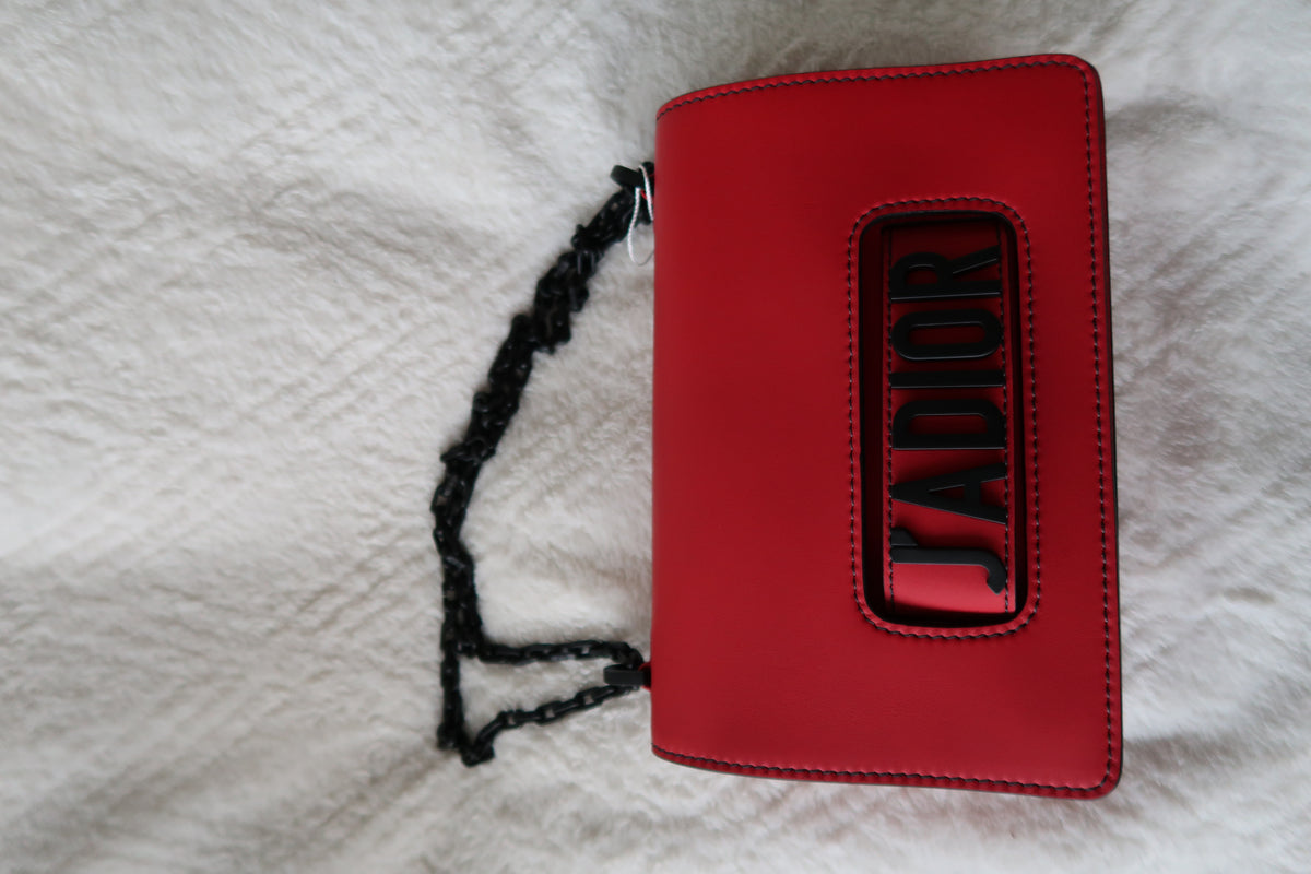 Christian Dior Ultra Matte Calfskin J’Adior Chain Flap Bag in Red/Black 2way Convertible Shoulder or Crossbody