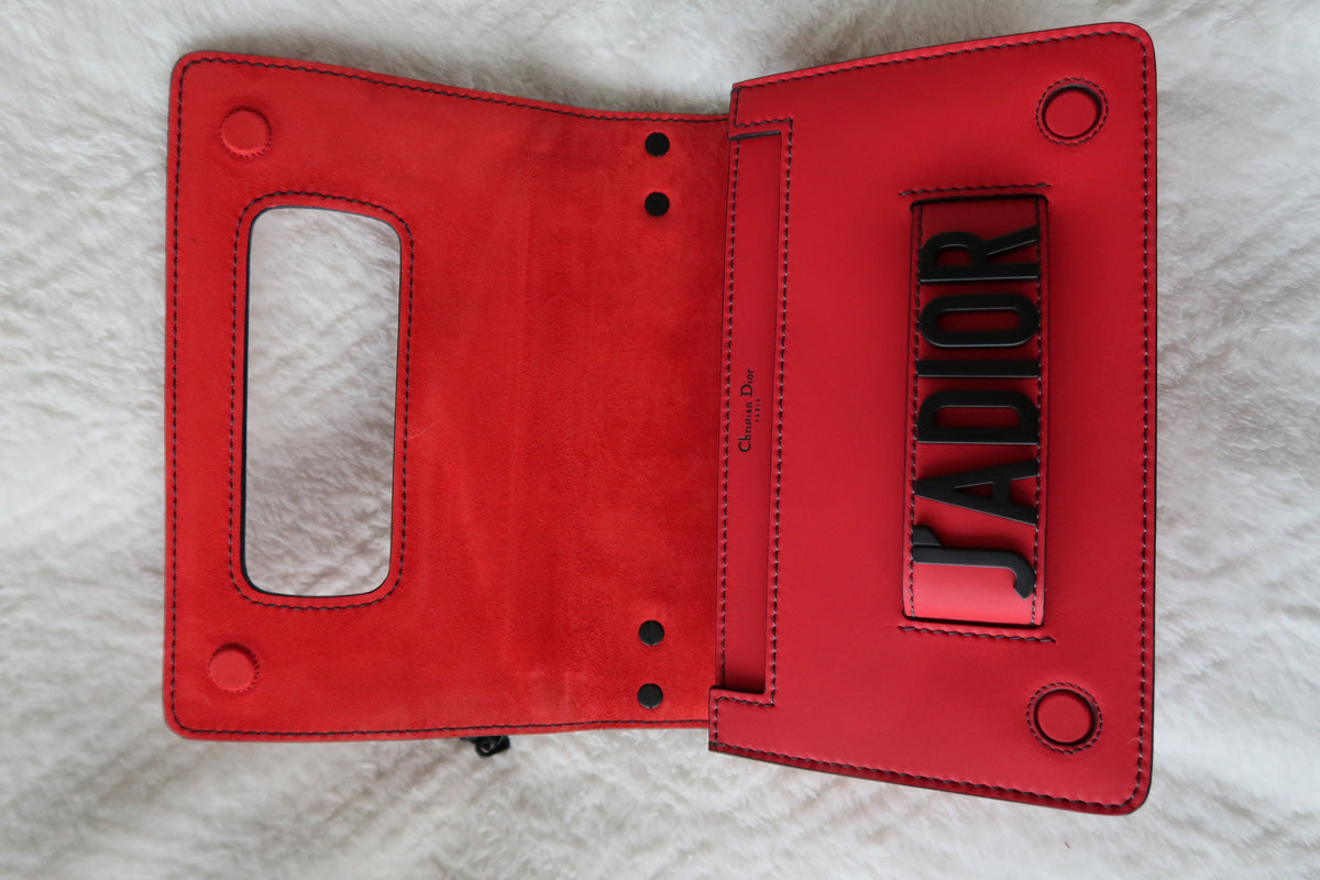 Christian Dior Ultra Matte Calfskin J’Adior Chain Flap Bag in Red/Black 2way Convertible Shoulder or Crossbody