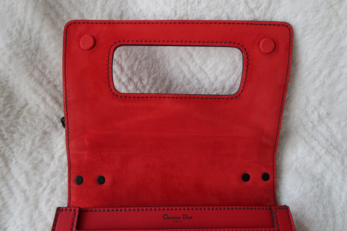 Christian Dior Ultra Matte Calfskin J’Adior Chain Flap Bag in Red/Black 2way Convertible Shoulder or Crossbody
