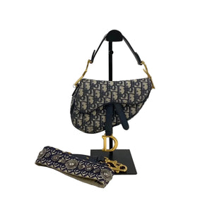 Dior Oblique Saddle Bag with Embellished Strap Blue