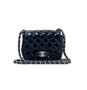 Chanel Black Patent Quilted Flap Bag
