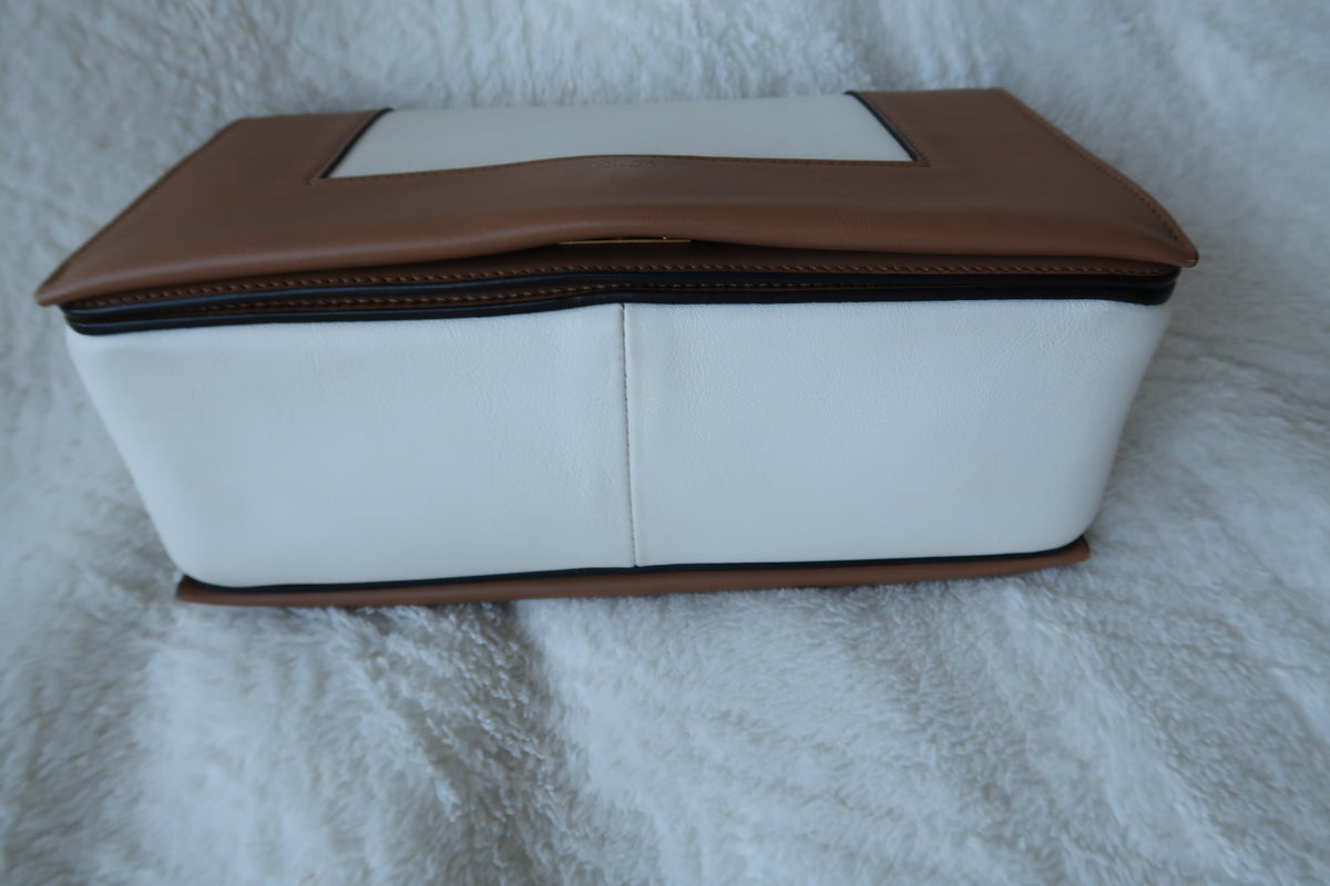 Celine Shiny Smooth Calfskin Medium Frame Shoulder Bag Tan Optic White
